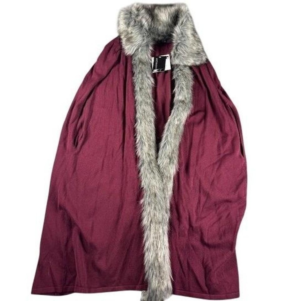 NWT Anthony Original Burgundy‎ Knit Cape Faux Fur Trim 1X Plus Size 3RL61AM